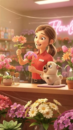 Pug Puppy Helps Little Girl Buy Flowers for Grandma 🌸 Heartwarming Animation#funnydogs