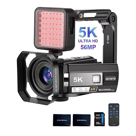 ORDRO 5K Video Camera Camcorder 56MP IR Night Vision Vlogging Camera 18X Digital Zoom   Wide Angle