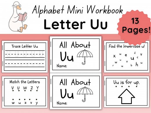 Letter U Mini Book | Alphabet Worksheets for Preschool & Kindergarten | 13 Page Printable Phonics Activities - Etsy
