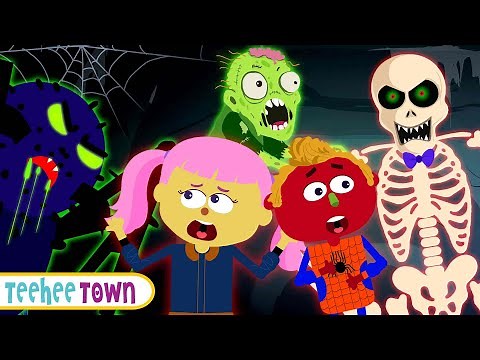 Halloween Adventure With Len And Mini + More Spooky Scary Skeletons Song | Teehee Town