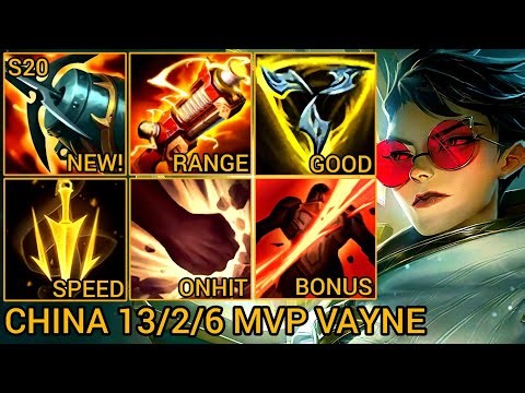 Vayne MVP S Rating Duo Lane 13/2/6 - China Wild Rift New Meta Build & Runes By Tiarty
