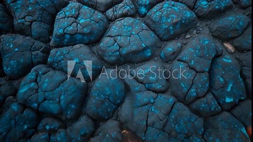 Video animation of close-up view of textured, blue rocks with visible cracks and crevices rocks appear to be natural geological formations.