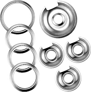 4 Pack Chrome Cooktop Drip Pans Fit for GE Range Stove Top Burner Drip Pan Bowls (3pcs) 6" Pan/Ring & (1pc) 8" Pan/Ring by AMI PARTS