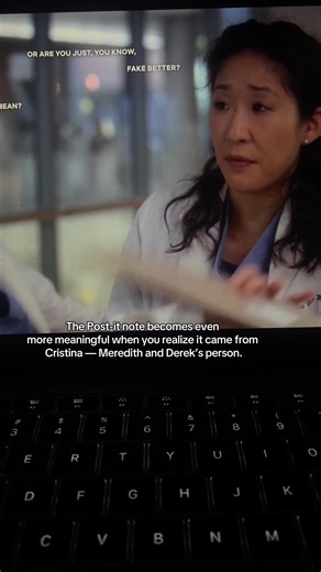 The Post-it note becomes even more meaningful when you realize it came from Cristina — Meredith and Derek’s person. #GreysAnatomy #meredithgrey #cristinayang #derekshepherd #merder