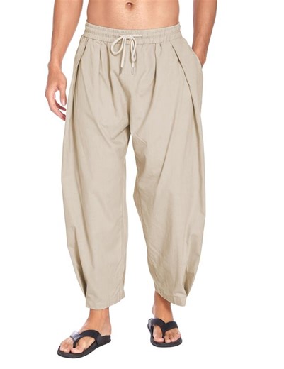 COOFANDY Men's Cotton Linen Harem Pants Drawstring Casual Cropped - TikTok Shop