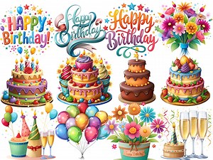 Festive Birthday Clipart Bundle: Balloons, Cake, Champagne (15 PNG) (digital Download) - Etsy