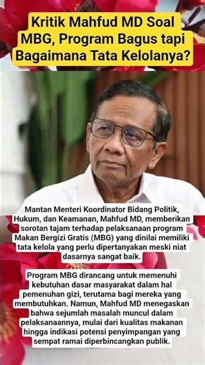 Kritik Mahfud MD Soal MBG, Program Bagus tapi Bagaimana Tata Kelolanya?