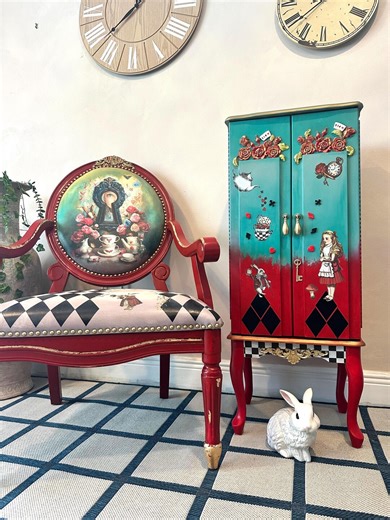Alice in Wonderland Jewelry Box and Chair: Hand-painted Whimsical Decor Set - Etsy
