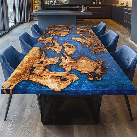 Epoxy Dining Table: Galaxy Ocean Resin, Walnut Wood River Table - Etsy UK