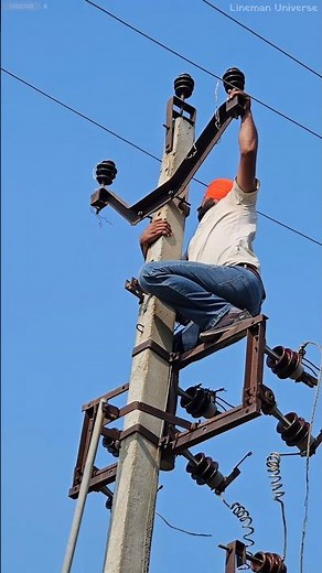 How To Install V-Cross Arm || Utility Pole instalation || #electrical #lineman #ytshorts