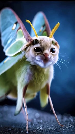 SpiraLuv Creative on Instagram: "Mothcat Closeup shot of this giant moth-cat at night. Cute or not? #creepycute #weirdcore #catlover #kitten #hybridcreature #moth #butterfly #fantasycreature"