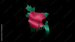 4K waving national flag of Bangladesh on the map. With alpha channel seamless Bangladeshi flag on territory. Outline geographic country border of Bangladesh stock video.