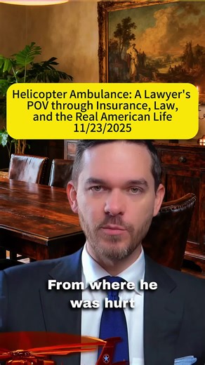 Helicopter Ambulance: A Lawyer's POV through Insurance, Law, and the Real American Life #insurance #law #helicopterambulance #medicalbilling #viral #fyp #foryou #tiktok #story #Americanlife #mikerafi #court #fypシ #personalinjurylawyer #storytime #lawyer #pov