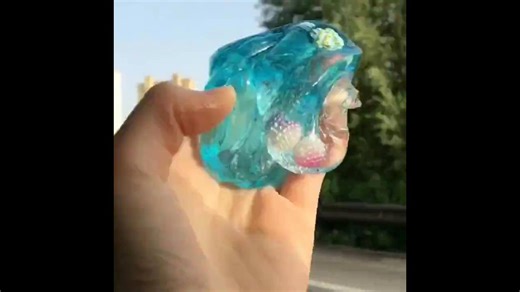 ASMR poking and squeezing clear soft blue slime