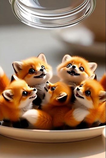 Cute Baby Fox Animation – Tiny Foxes With Adorable Expressions Facing Camera