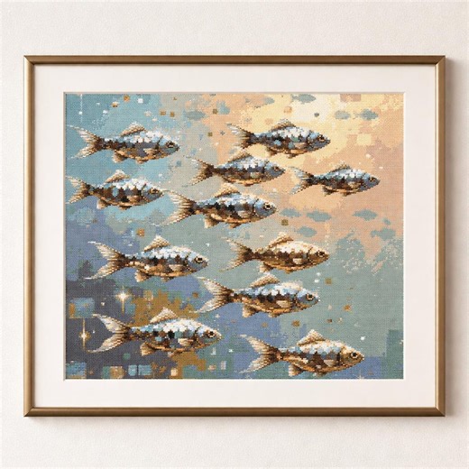 Modern Fish Cross Stitch Pattern | Minimalist Sardines Art | Sea Life Pattern | Instant Download PDF - Etsy