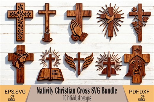 Nativity Cross Laser SVG Bundle, Christian Cross Svg, Christmas Cross Cut Files, Laser Cut Cross, Glowforge Files, Cricut SVG, CNC Engraving