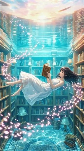 Anime Girl Reading in Underwater Library 🌊📖 | Relaxing Loop