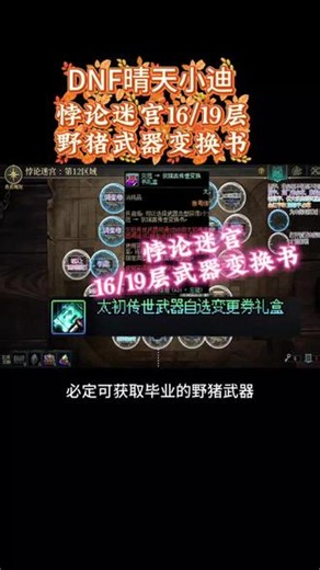 人手一把野猪毕业武器 （DNF晴天小迪）悖论迷宫16/19层野猪武器变换书#dnf #dnf地下城 #dnf悖论迷宫16层 #dnf飞升千海天 #游戏破壁计划