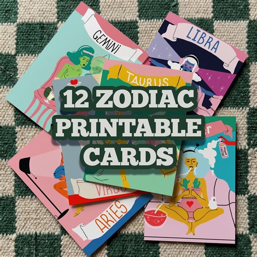 12 Zodiac Printable Cards Bundle – Astrology Digital Cards Set – Zodiac Signs Bundle – Printable Birthday Cards – Astrology Gift - Etsy