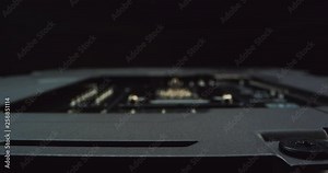 Extreme macro of electronic circuit board. Mother board. 4K.