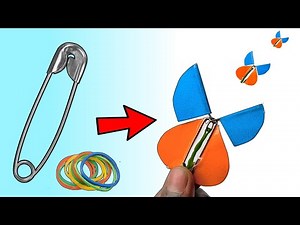 How to make flying butterfly with safety pin, rubber band and paper - Flying butterfly paper craft