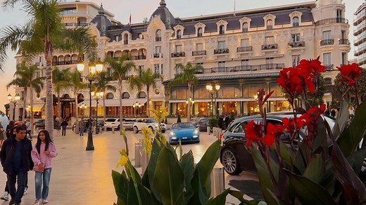 Download Monaco, Monte Carlo, 12 November 2022 - The famous hotel de Paris on square of Casino Monte-Carlo at dusk, attraction night illumination, luxury cars, players, tourists