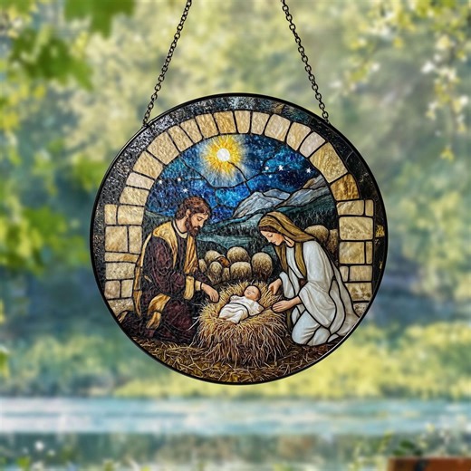 Nativity Glass Suncatcher, Stained Glass Style Holy Family Window Hanging, Christian Christmas Decor, Religious Gift for Home - Etsy