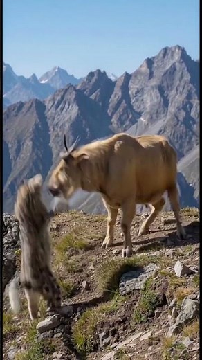 Snow leopard vs golden takin extreme speed mountain fightFinal throat bite encounter in high