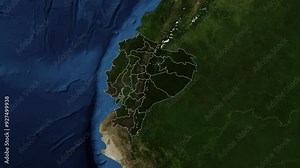 Zoom from Earth to Ecuador. (with Provinces) World map province animation with highlighted borders of countries. Images from NASA