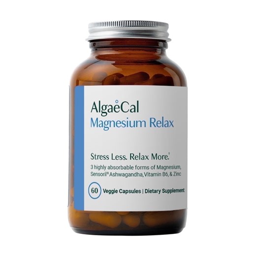 AlgaeCal Magnesium Relax - Chelated Magnesium with Ashwagandha for Sleep Support - 60 Caps