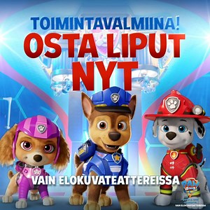 Huomenna RYHMÄ HAU -ELOKUVAN ennakkonäytös, muista ostaa liput ennakkoon! Supersuosittu Ryhmä Hau on saanut oman elokuvansa, ja se nähdään huomenna lauantaina ennakkonäytöksenä. Varsinainen elokuvan ensi-ilta on 17.9. Varmista paikat koko porukalle ja osta liput etukäteen - nämä nimittäin viedään tassuista! Ennakkonäytöksiä on vain yksi ja turvavälien vuoksi salin kapasiteetti on hieman normaalia pienempi. Huomioithan, että elokuvan ikäraja on 7 vuotta, 4 vuotta täyttäneet pääsevät katsomaan elo