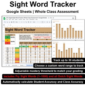 Digital Sight Word Tracker | Whole Class Assessment | Google Sheets
