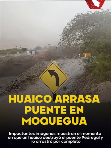 DE TERROR | Un huaico de gran magnitud destruyó el puente Pedregal, ubicado en el distrito de Quinistaquillas, provincia General Sánchez Cerro, región Moquegua, y lo arrastró violentamente, generando alarma entre la población. El hecho ocurrió tras la activación de la quebrada El Volcán, que provocó el deslizamiento de una gran cantidad de lodo y piedras. Vecinos captaron el preciso instante del desastre. Por fortuna, al escuchar el estruendo, los lugareños lograron alejarse de la zona a tiempo.