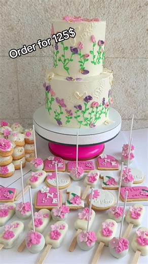 order for 125$ #cake #cookies #cakepops #cakesicles #birthday #floral #flowers #girl #birthdaygirl #event #diml #homebaker #fyp