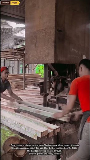 Wood Cutting with Industrial Bandsaw Machine