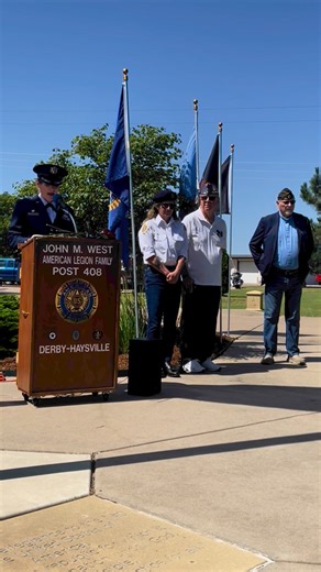 Lt. Col. Melissa Jamison, Commander of the 22nd Air Force Support Squadron at McConnell Air Force Base speaks at the Derby/Haysville American Legion Memorial Day service at Hillcrest Cemetery. | The Derby Informer