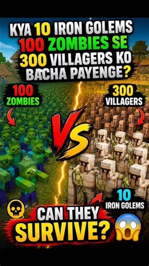 😱 Kya 10 Iron Golems 100 Zombies Se 300 Villagers Ko Bacha Payenge? | Minecraft #shorts