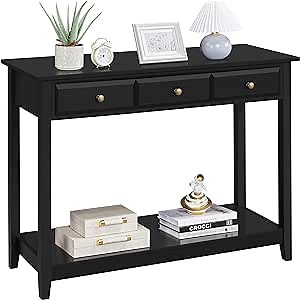 Amazon.com: Yaheetech Console Table with 3 Drawers, Wood Entryway Table with Storage Shelf, Sofa Tables Narrow Long for Living Room, Entryway, Hallway, Foyer, Black : Home & Kitchen