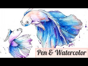 Betta Fish-Pen and Watercolor Painting -Tutorial Step by Step