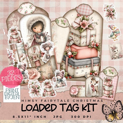 Loaded Tag Kit, Christmas Junk Journal Tags, Fairytale Digital Craft Pockets, Tags and Tabs - Etsy