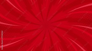 Red Comic background animation, vintage pop art background, with animated radial rays and dots pattern. Motion graphics and digital composition