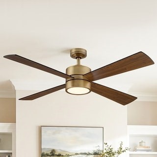 Parrot Uncle 52" Antique Brass Plywood 4-Blade Indoor Ceiling Fan with Light and Remote - Bed Bath & Beyond - 36042623
