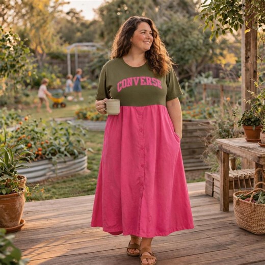 Size 16 Upcycled T-shirt Dress | Converse and Hot Pink | Handmade in Australia | Sustainable Fashion - Etsy
