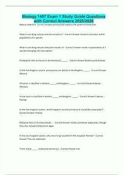 Biology 1407 Exam 1 Study Guide Questions with Correct Answers 20252026990
