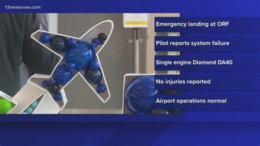 Single-engine plane lands safely at Norfolk airport after in-flight system failure