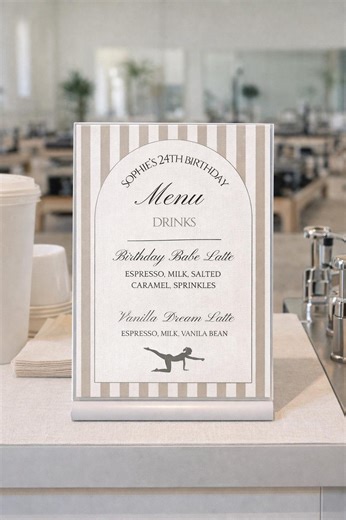 Pilates Birthday Menu Drinks Editable Template, Digital Download, Printable, Neutral - Etsy
