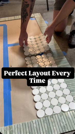 Crow Creation on Instagram: "Here’s how I get my tile cuts and layout perfect every time. Next video we put the tiles down! #diy #renovation #tile"