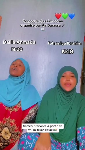 4.9K views · 199 reactions |    2 : Voté notre sœur qui sont qualifié en demie finale pour le saint coran organisé par Air darassa pour voter regard  aimé  partager 盧 merci. | 퐌퐭퐬퐚퐦퐝퐨퐮 77 퐍퐞퐰퐬 퐂퐨퐦퐨퐫퐨퐬 | Facebook