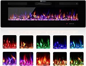 Electric Fireplace, 50 inch Recessed Wall Mounted Fire Place Heater with Remote Control Timer LED Adjustable Flame for Living Room Bedroom
